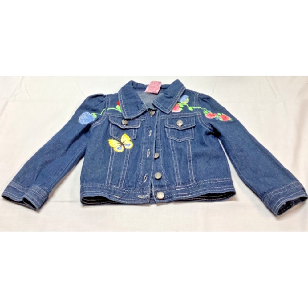 Nannette Kids Girls Embroidered Jean Jacket Size 3T Floral Butterfly Cotton